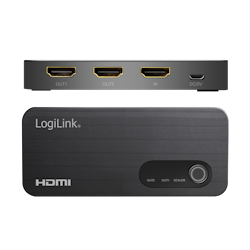 LOGILINK HDMI splitter,1x inn 2x ut , 4K/60 Hz, HDCP, HDR, CEC, nedskaler