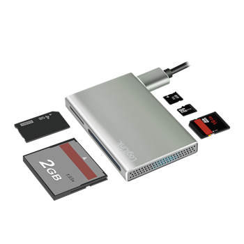 LOGILINK USB 3.2 Gen1, 5-i-1 kortleser (SD, microSD, MS, CF og M2), aluminium, sølv