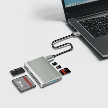 LOGILINK USB 3.2 Gen1, 5-i-1 kortleser (SD, microSD, MS, CF og M2), aluminium, sølv
