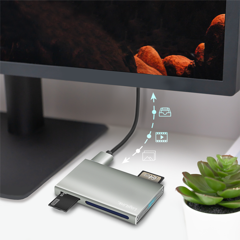 LOGILINK USB 3.2 Gen1, 5-i-1 kortleser (SD, microSD, MS, CF og M2), aluminium, sølv