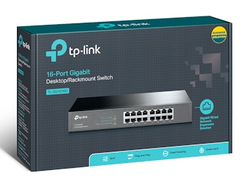 TP-LINK 16port Gigabit Switch, unmanaged - med 19" rack kit