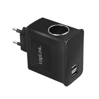 LOGILINK 3-veis USB-ladeadapter, 2x USB-A, 1x sigarettenneruttak, 12 W