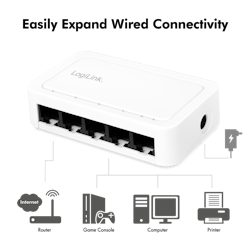 LOGILINK 5-Port Gigabit Desktop Network Switch, hvit