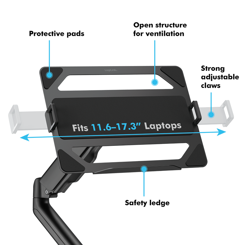 LOGILINK Laptop-feste for skjermarmer, for 11,6-17,3" enheter, maks. 9 kg, svart