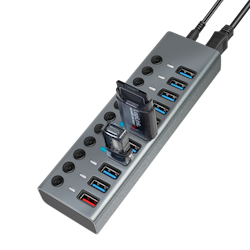 Logilink USB 3.2 Gen1-hub, 10 porter + 1x hurtigladeport, av/på-bryter