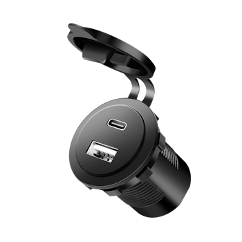 Dual bil innebygd ladetilpasser, 1x USB-A, 1x USB-C, 60 W, svart