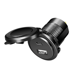 Dual bil innebygd ladetilpasser, 1x USB-A, 1x USB-C, 60 W, svart