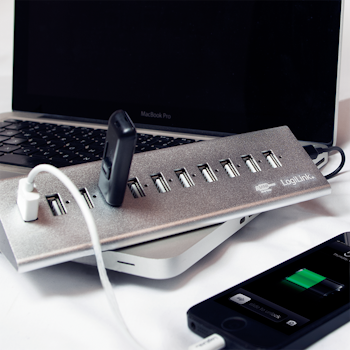 LOGILINK USB 2.0 høyhastighetshub 10 porter + 1x hurtigladeport