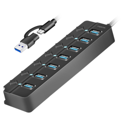 LOGILINK USB 3.2 Gen1 Hub, 7 porter, på/av-bryter, svart