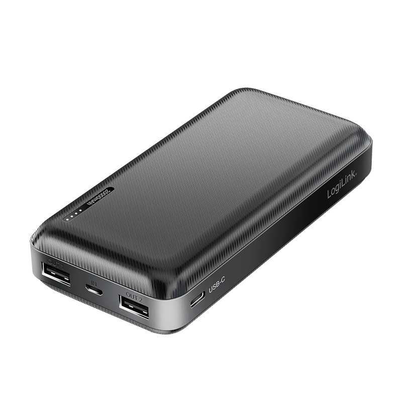 LOGILINK Strømbank 20 000 mAh, 2x USB-A, 1x USB-C, svart