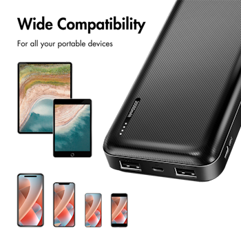 LOGILINK Strømbank 20 000 mAh, 2x USB-A, 1x USB-C, svart