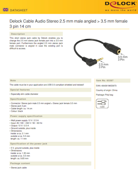 2,5mm jack hann (vinkel) til 3,5mm hunn