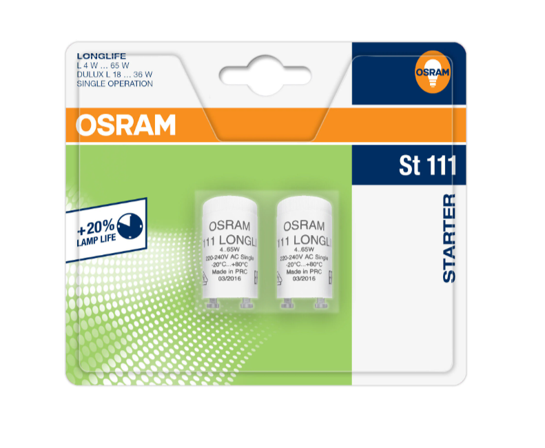 OSRAM Tenner Singel for lysrør opp til 65W, 2-pk