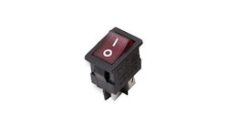 Vippebryter, 10A, 1NO, 250V, PÅ-AV, Svart / Rød