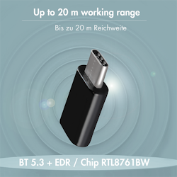 LOGILINK BT 5.3-adapter, USB-C Gen1, 3 Mbit/s, 20 m rekkevidde, svart