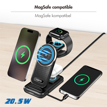 LOGILINK 4-i-1 ladestasjon, Apple MagSafe-kompatibel, maks. 20,5 W, svart