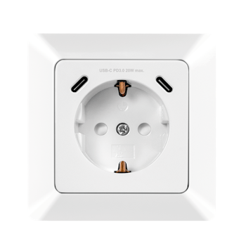 Innfelt stikkontakt, 1x CEE 7/3, 2x USB-C, 25 W, PD