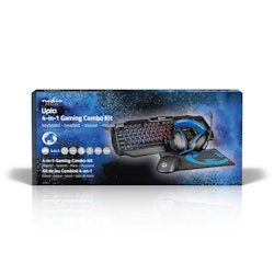 Gaming Combo Kit QWERTY Tastatur, headset, mus, musematte, Blå/Sort