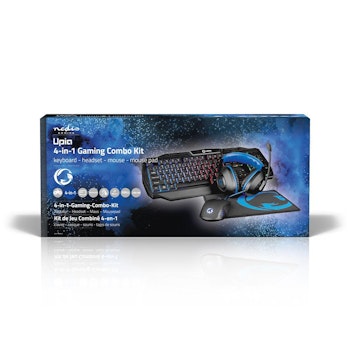 Gaming Combo Kit QWERTY Tastatur, headset, mus, musematte, Blå/Sort