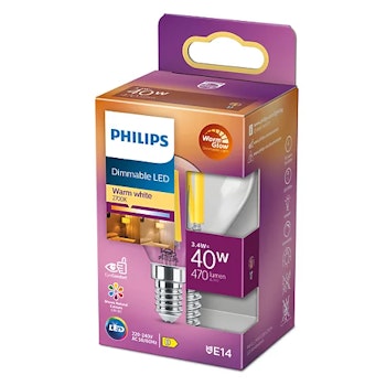 Philips LED Glødemignon Klar | 40W | P45 | E14