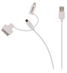 3-in-1 Sync og Ladekabel USB A - Micro B, Lightning, 30pin dock, 1m