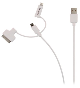 3-in-1 Sync og Ladekabel USB A - Micro B, Lightning, 30pin dock, 1m