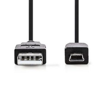 Mini USB 2.0 kabel 2M | USB-A Han | USB Mini B 5 pins Han
