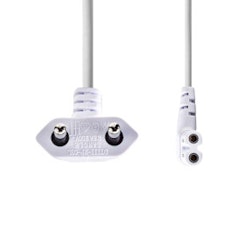 Strømkabel Euro Hann IEC-320-C7 Vinklet 3m Flat Hvit