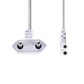 Strømkabel Euro Hann IEC-320-C7 Vinklet 3m Flat Hvit