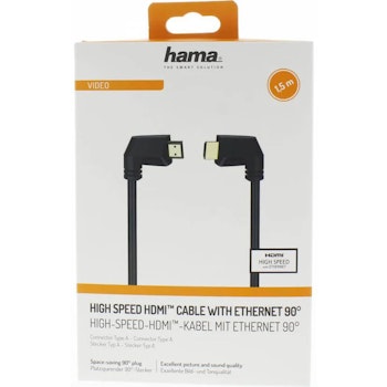Hama Kabel HDMI Ethernet Vinkel Gull Svart 1.5m