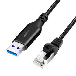 USB 3.0 Nettverkskabel, A/M til RJ45/M, 1Gbps, aktiv, sort/grå, 1m