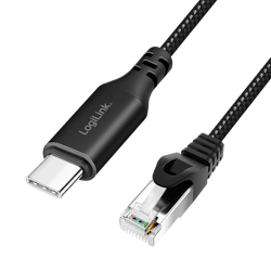 USB 3.2 Type-C Nettverkskabel, C/M til RJ45/M, 1 Gbps, aktiv, svart/grå, 1m