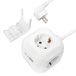 4-Way Charging Cube, 4x Stikkontakter, 1x USB-C PD 20W, 1x USB-A QC 18W, Hvit