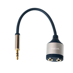 Lydkabel, 3.5 mm 3-Pin/M til 2x 3.5 mm/F, metall, svart/blå, 0.18 m