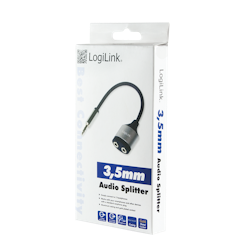 Lydkabel, 3.5 mm 3-Pin/M til 2x 3.5 mm/F, metall, svart/blå, 0.18 m