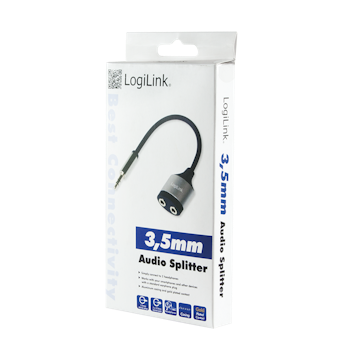 Lydkabel, 3.5 mm 3-Pin/M til 2x 3.5 mm/F, metall, svart/blå, 0.18 m