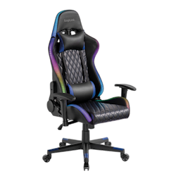 Gamingstol med hode- og korsryggstøtte, RGB-belysning, opptil 150 kg