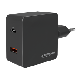 Dobbel USB-ladeadapter, 18 W, 1x USB-C (PD) & 1x USB-A (QC), svart
