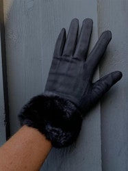 UNNI Handskar med fuskpälskant svart