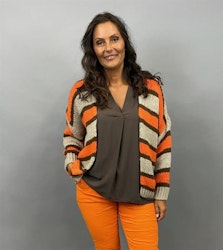 EMELINA Randig stickad kofta, orange & brun