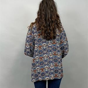 NALIA Blus med puffärm, mönstrad, blå, S/M, L/XL