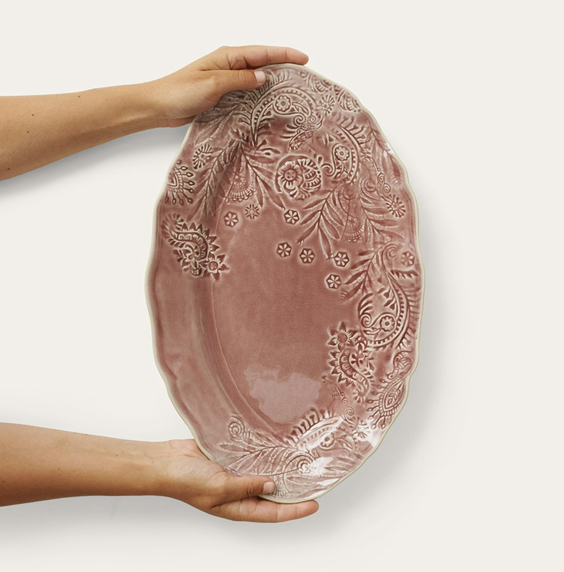 Small oval serving dish, old rose