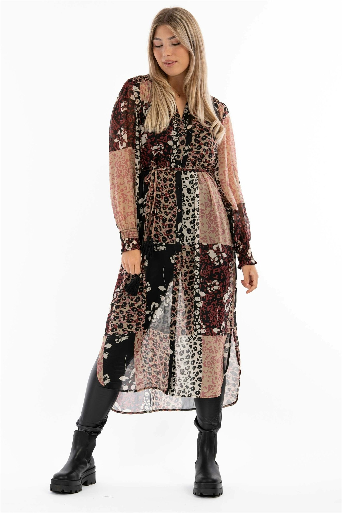 ASHLYN KAFTAN DRESS ROSE/BLACK/SAND