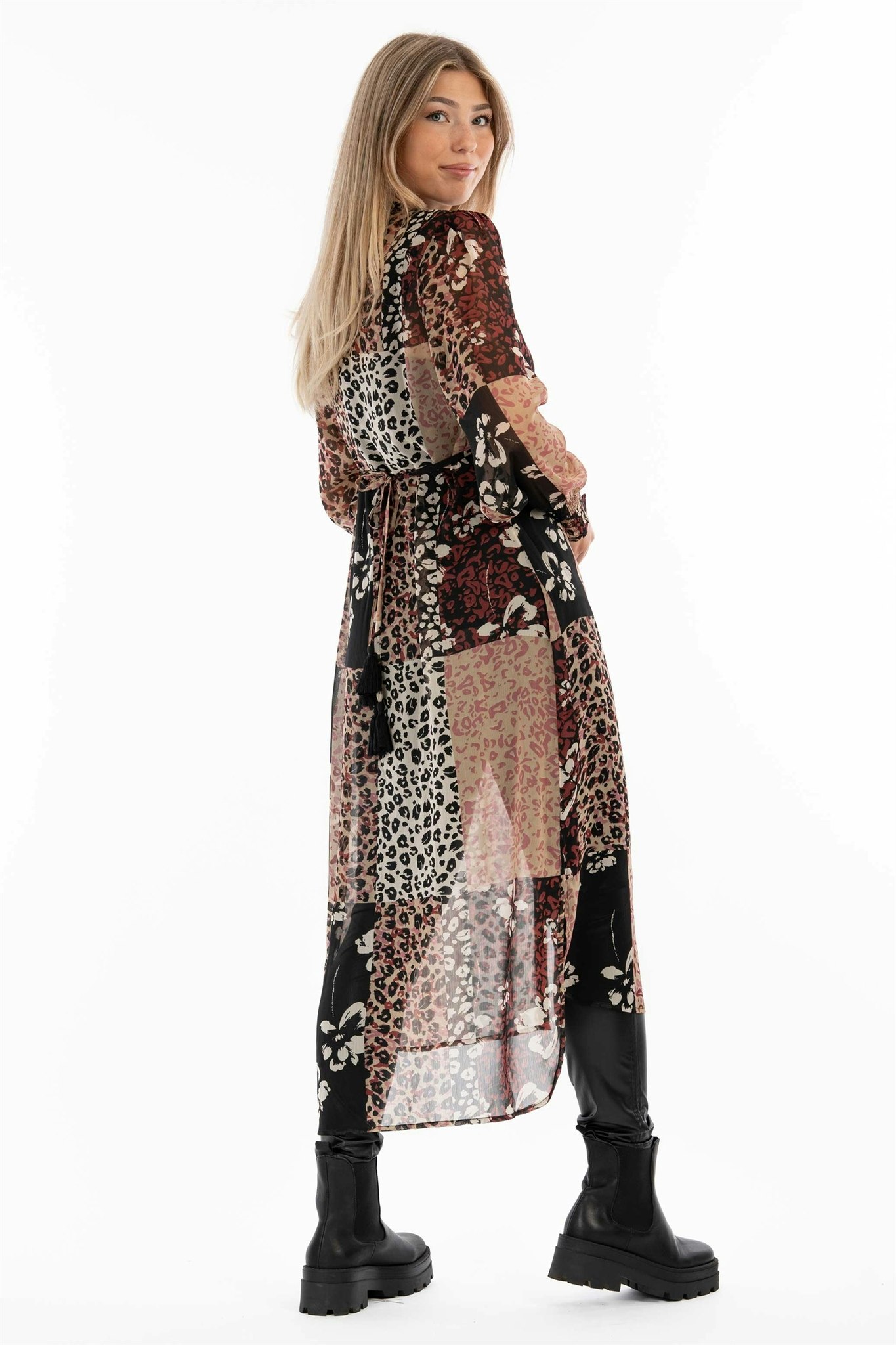 ASHLYN KAFTAN DRESS ROSE/BLACK/SAND