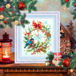 Broderikit Tavla Christmas Time Jul Domherre Klocka brodera korsstygn