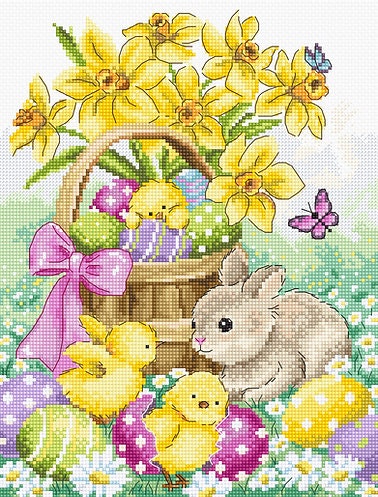 Broderikit Tavla Easter Rabbit och Chicks