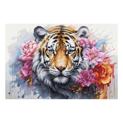 Broderikit Tavla Wild Life of predator Tiger och blommor