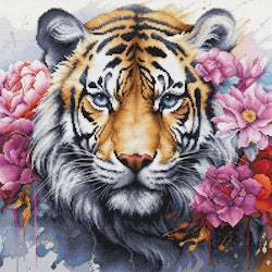 Broderikit Tavla Wild Life of predator Tiger och blommor