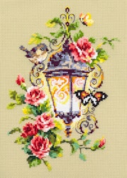 Broderikit Tavla Lykta fåglar blommor Fjärilar