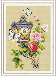 Broderikit Tavla Lykta Blommor Fjärilar brodera korstygn
